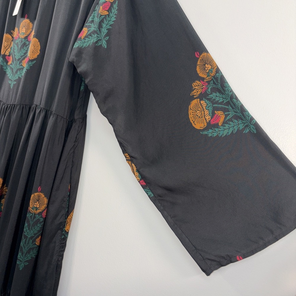 NWT Pink Chicken Women Large Maisonette Silk Kelly Tiered Black Dress Bellflower - Picture 3 of 9